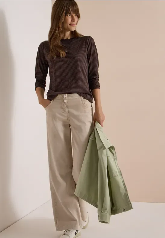 Langarm Shirt mit Boat Neck und Streifen