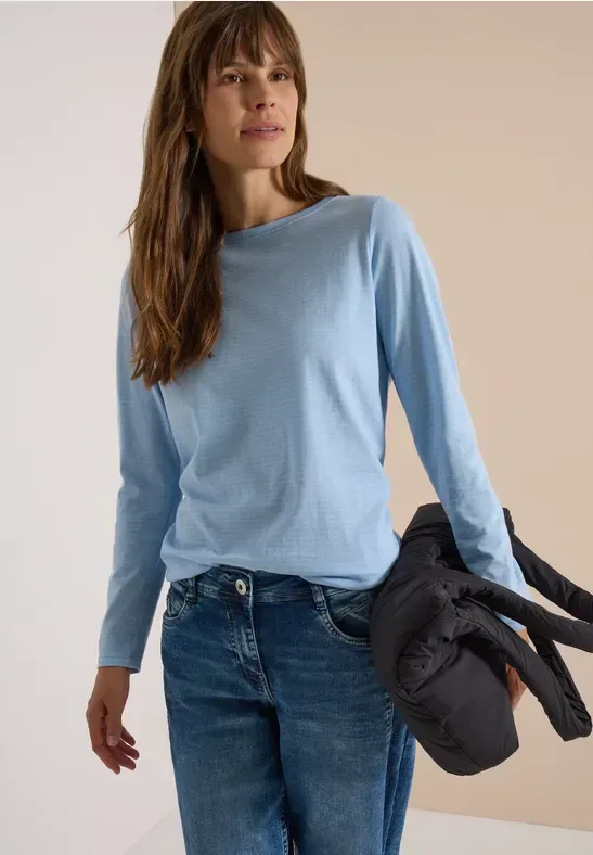 Langarm Shirt mit Boat Neck und Streifen