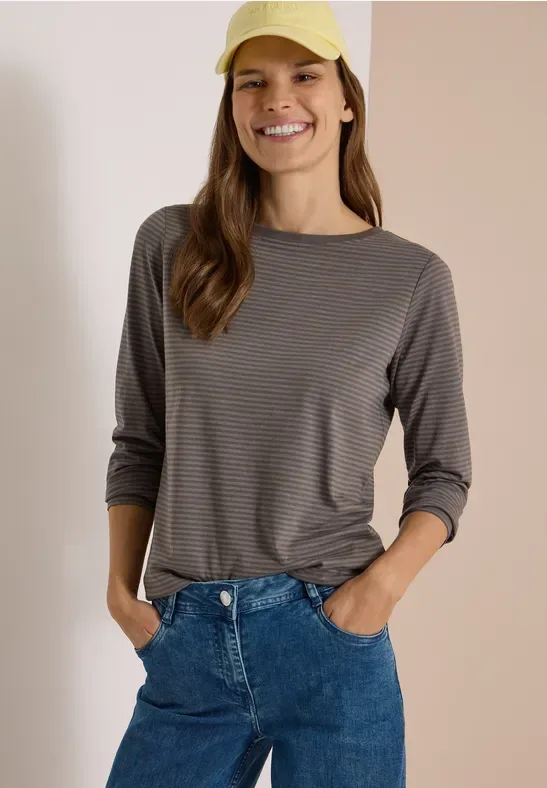 Langarm Shirt mit Boat Neck und Streifen