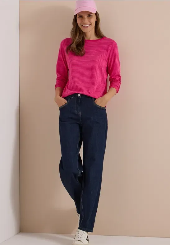 Langarm Shirt mit Boat Neck und Streifen