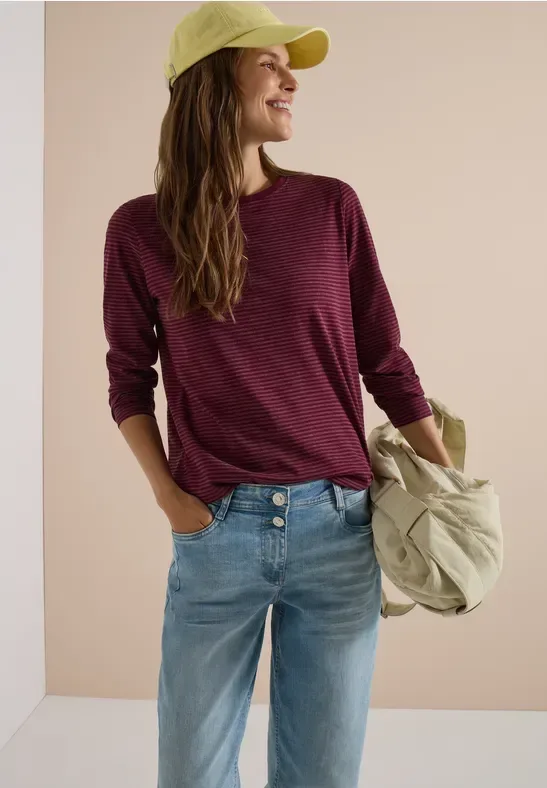 Langarm Shirt mit Boat Neck und Streifen