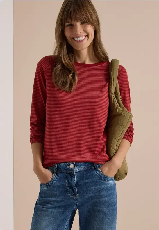 Langarm Shirt mit Boat Neck und Streifen