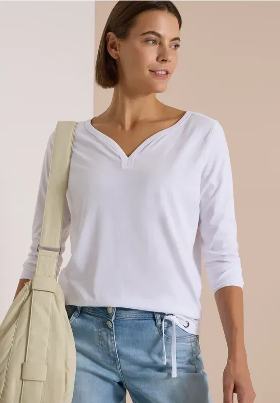 Shirt mit Split Neck im Tunika-Look