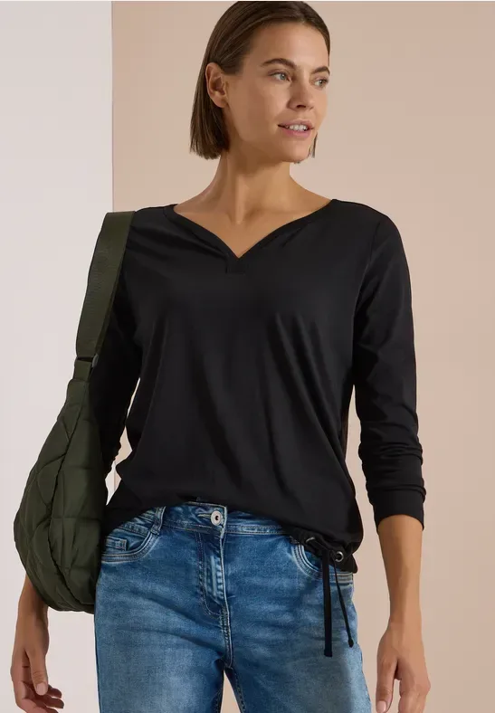 Shirt mit Split Neck im Tunika-Look
