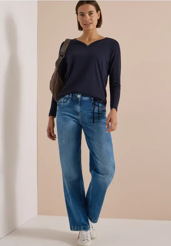 Shirt mit Split Neck im Tunika-Look
