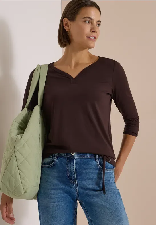 Shirt mit Split Neck im Tunika-Look