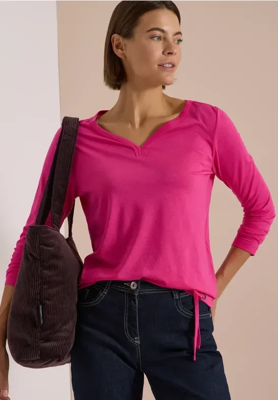 Shirt mit Split Neck im Tunika-Look