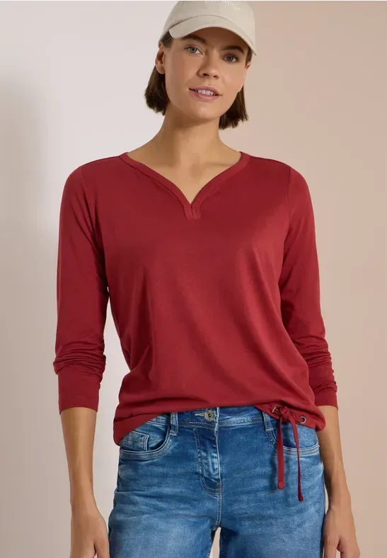 Shirt mit Split Neck im Tunika-Look