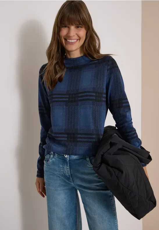 Langarm Shirt mit Funnel Neck und Muster