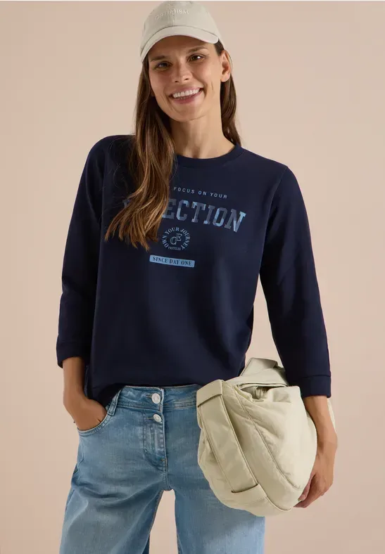 3/4-Arm Shirt mit Rundhals und Wording