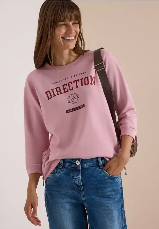 3/4-Arm Shirt mit Rundhals und Wording