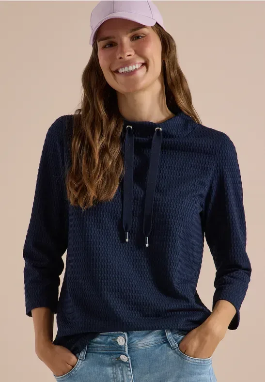 3/4-Arm Shirt mit Funnel Neck und Struktur