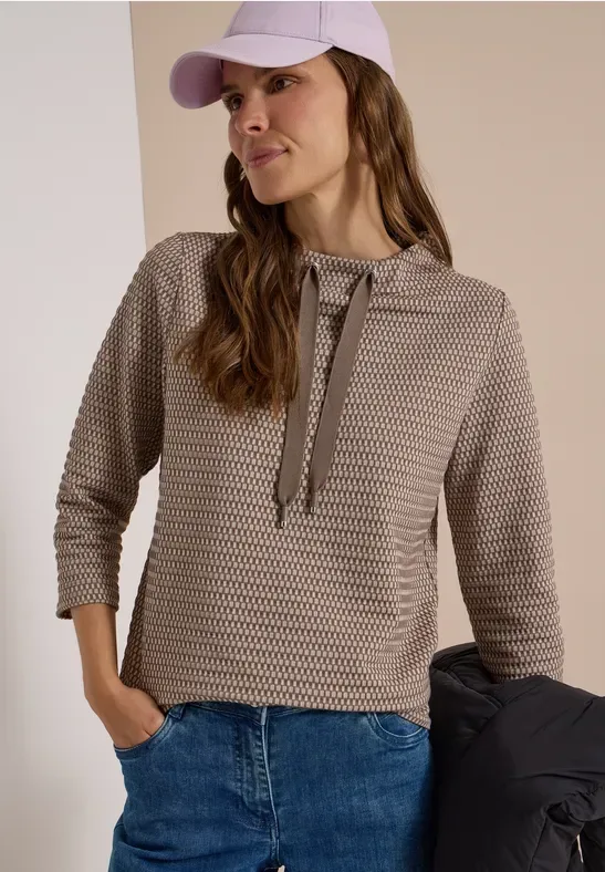 3/4-Arm Shirt mit Funnel Neck und Struktur