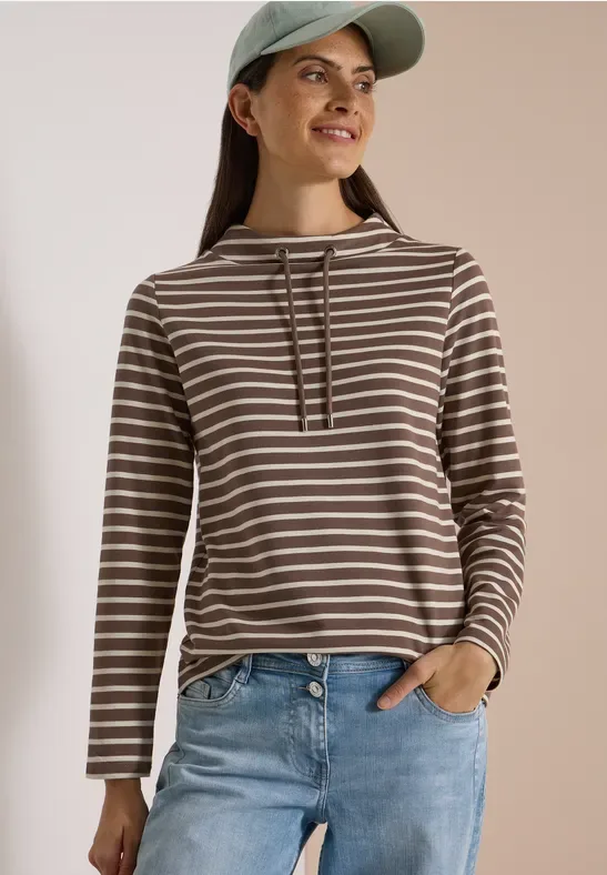Langarm Shirt mit Funnel Neck und Streifen