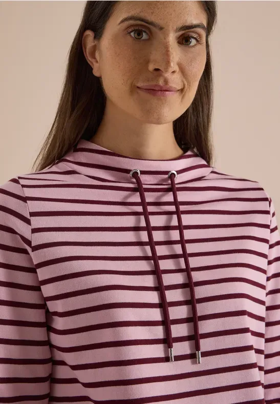 Langarm Shirt mit Funnel Neck und Streifen