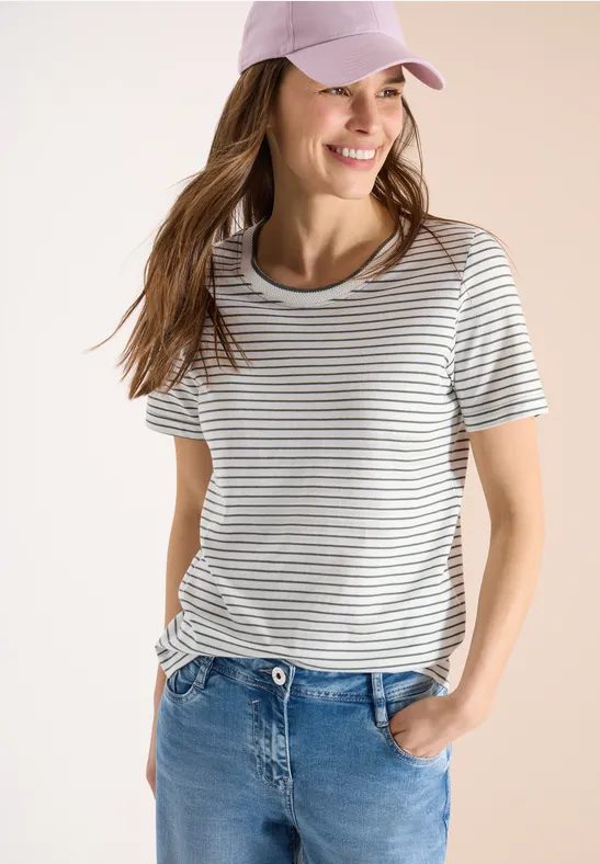 Kurzarm Shirt mit Rundhals und Streifen