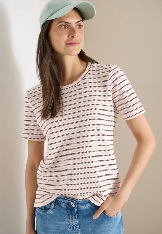 Kurzarm Shirt mit Rundhals und Struktur
