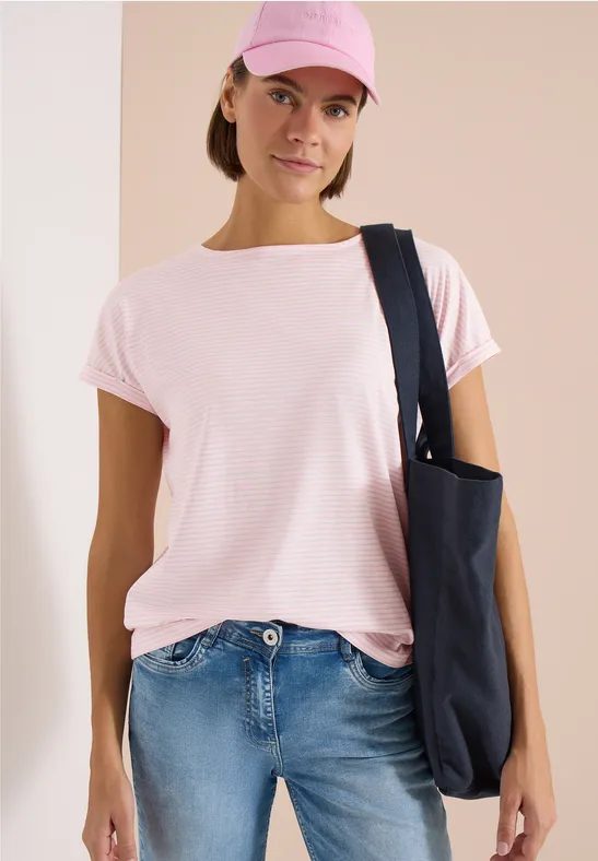 Kurzarm Shirt mit Boatneck und Knöpfen