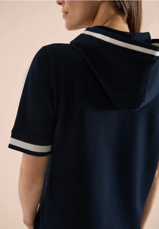 Kurzarm Shirt mit Kapuze und Rippdetails