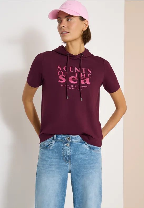 Kurzarm Shirt mit Kapuze und Wording