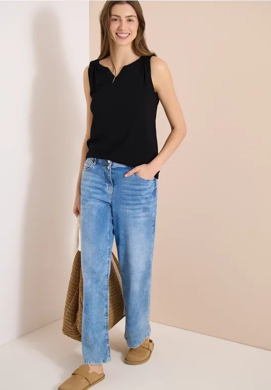 Top mit Split Neck in Unifarbe