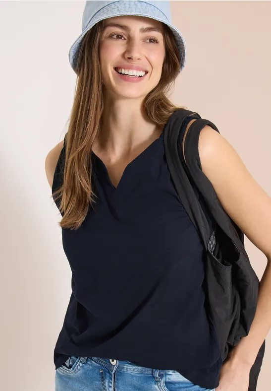 Top mit Split Neck in Unifarbe