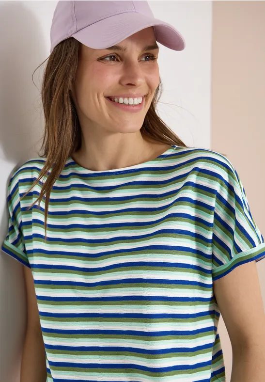 Kurzarm Shirt mit Struktur und Streifen