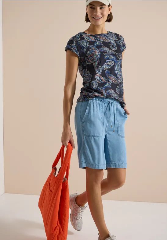 Kurzarm Shirt mit Boat Neck und Raffung