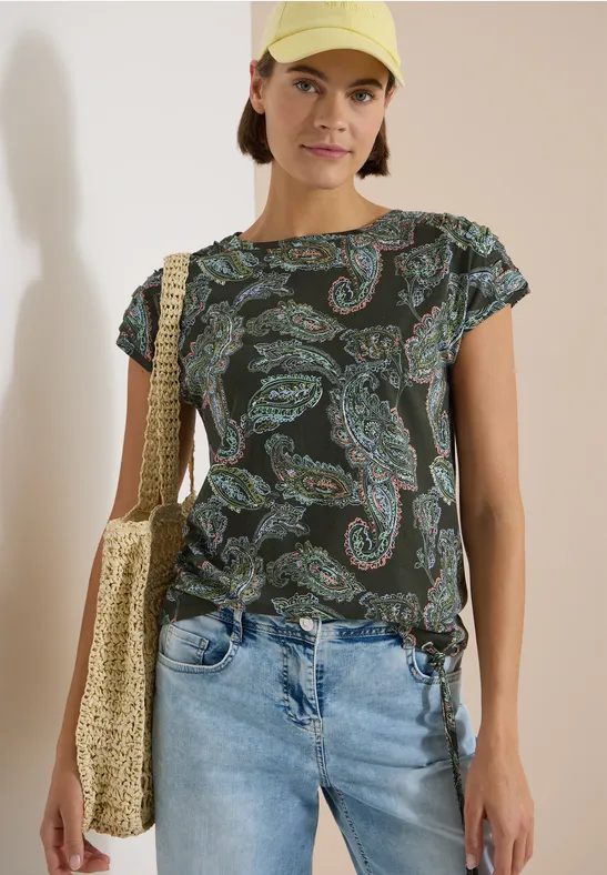 Kurzarm Shirt mit Boat Neck und Raffung