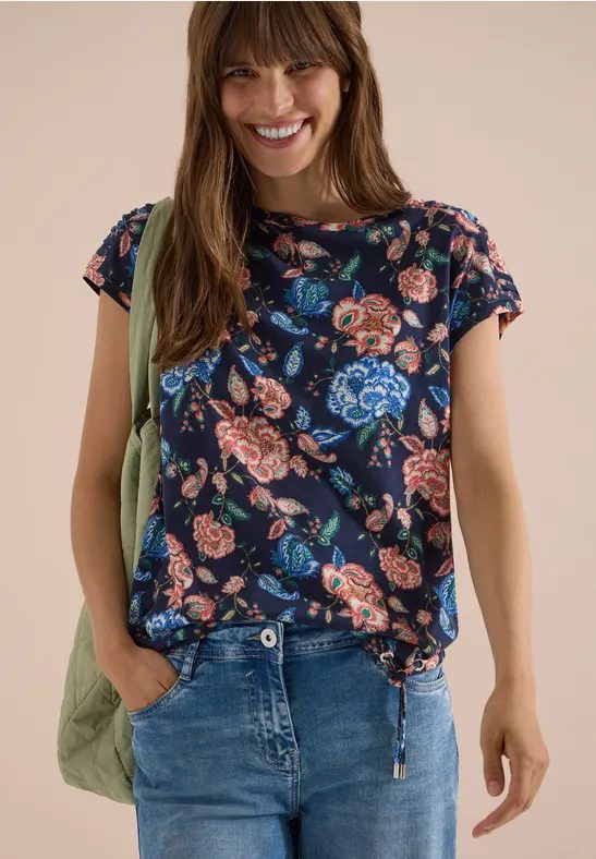 Kurzarm Shirt mit Boatneck und Raffung