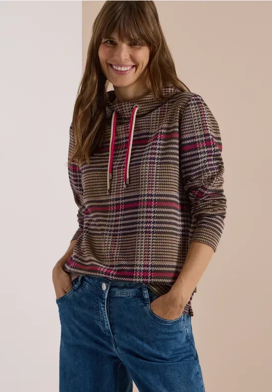 Langarm Shirt mit Funnel Neck und Muster