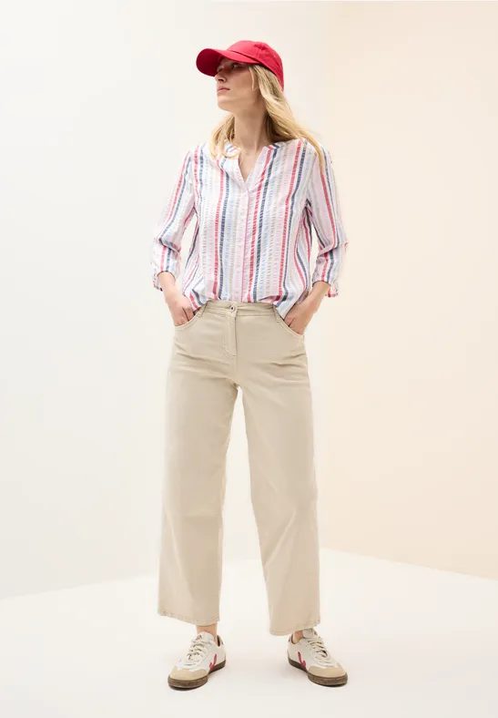 Gestreifte Split Neck Bluse