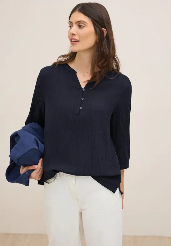 Strukturbluse in Unifarbe