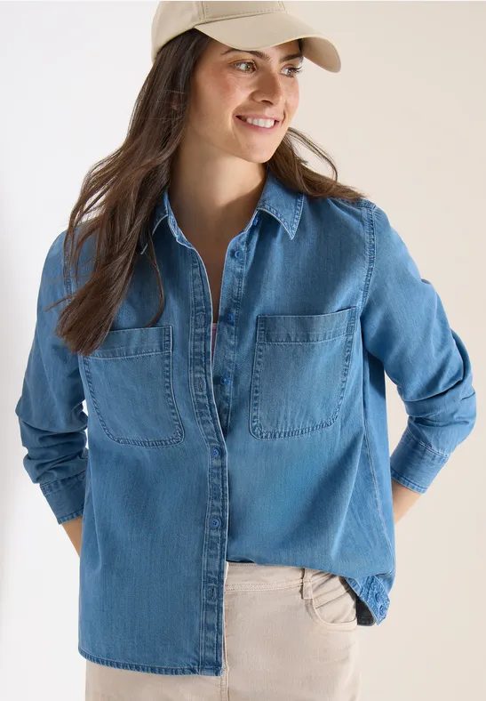 Bluse mit Hemdkragen im Denim