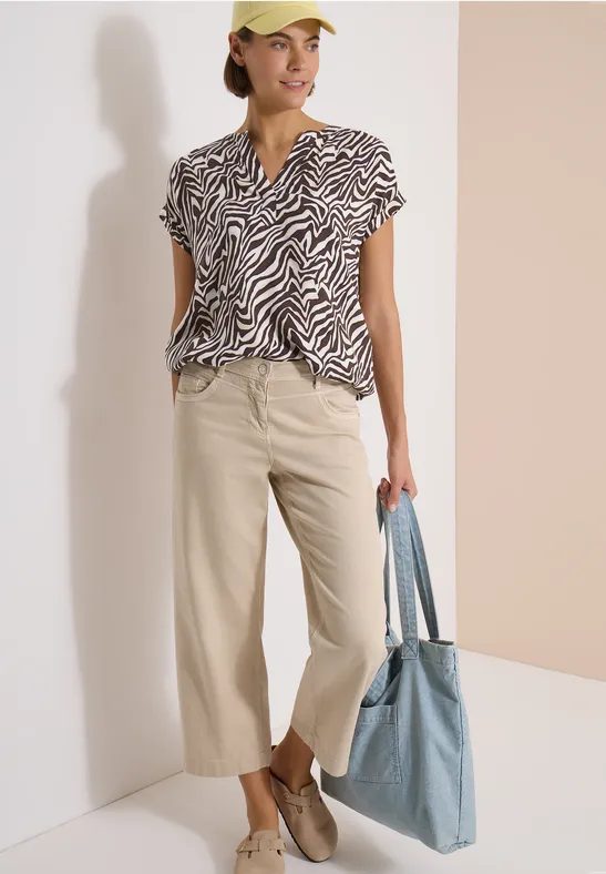 Cecil Shirtbluse Sommerbluse mit Split Neck und Zebra-Print