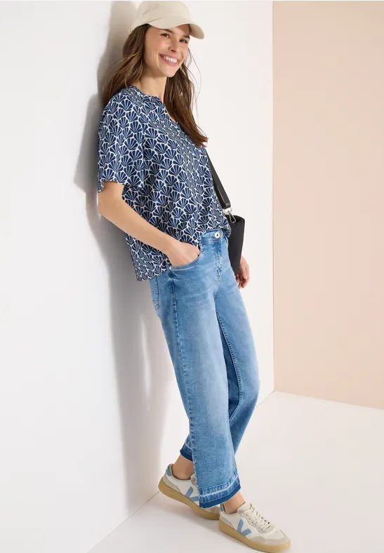 Kurzarm Bluse mit Muschelprint