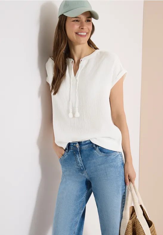 Bluse mit Split Neck aus Musselinstoff