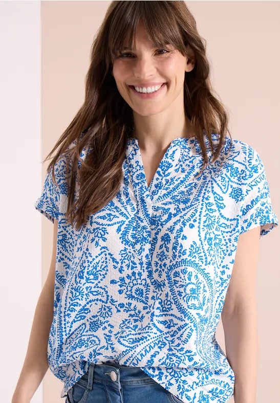 Kurzarm Bluse in Seersuckerqualität