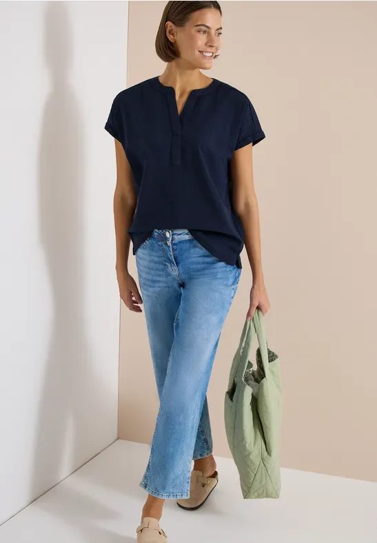 Dropped Shoulder Bluse in Seersuckerqualität