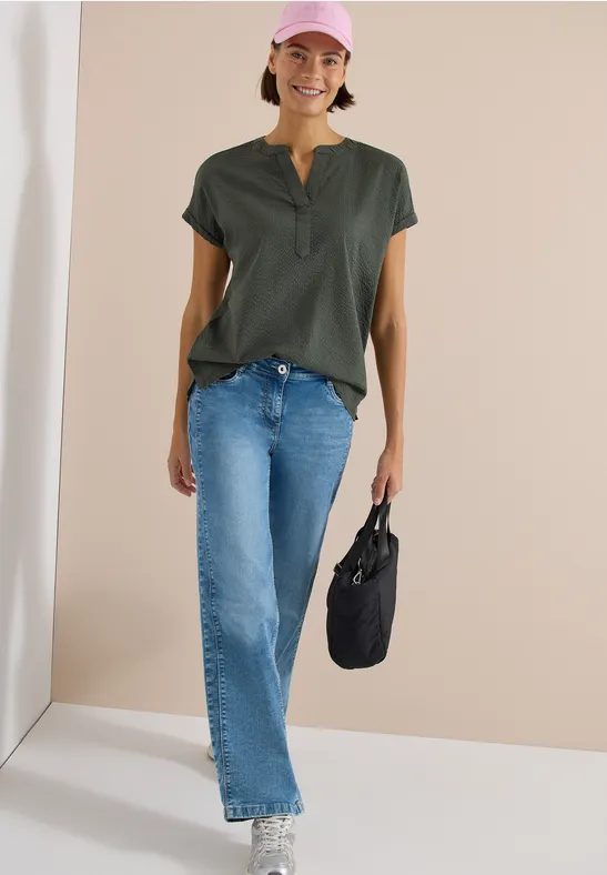 Dropped Shoulder Bluse in Seersuckerqualität