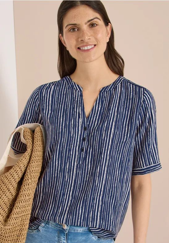 Bluse mit Split Neck und Streifen