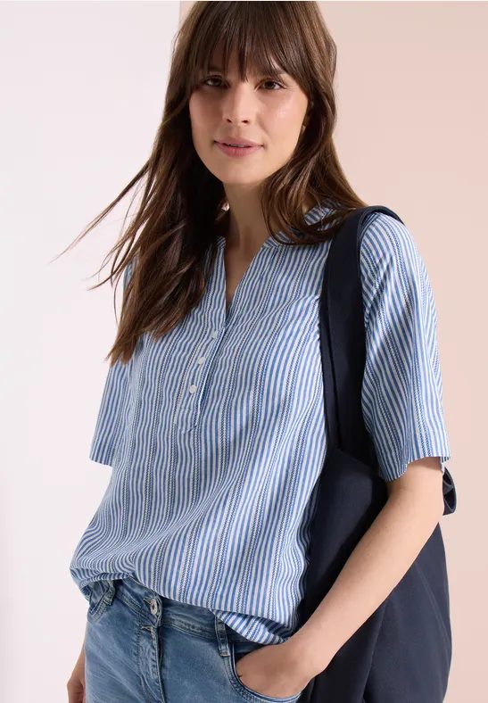 Bluse mit Split Neck und Streifen