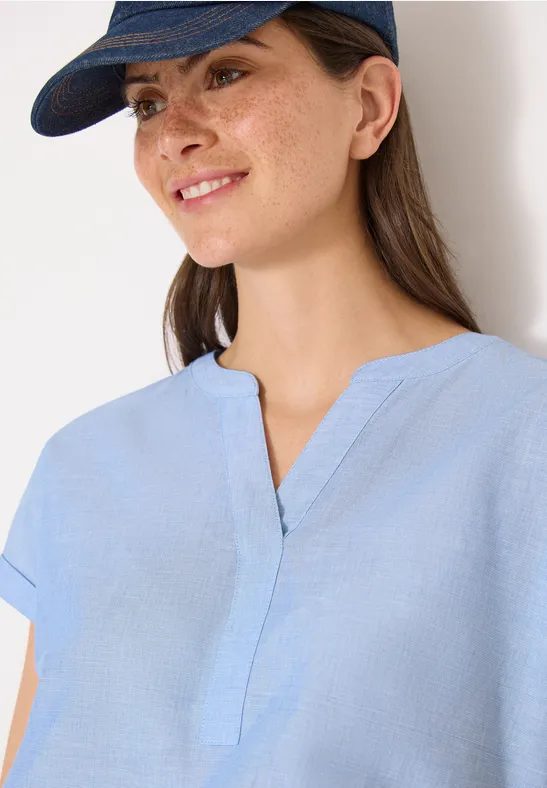 Kurzarm Bluse in Chambrayqualität