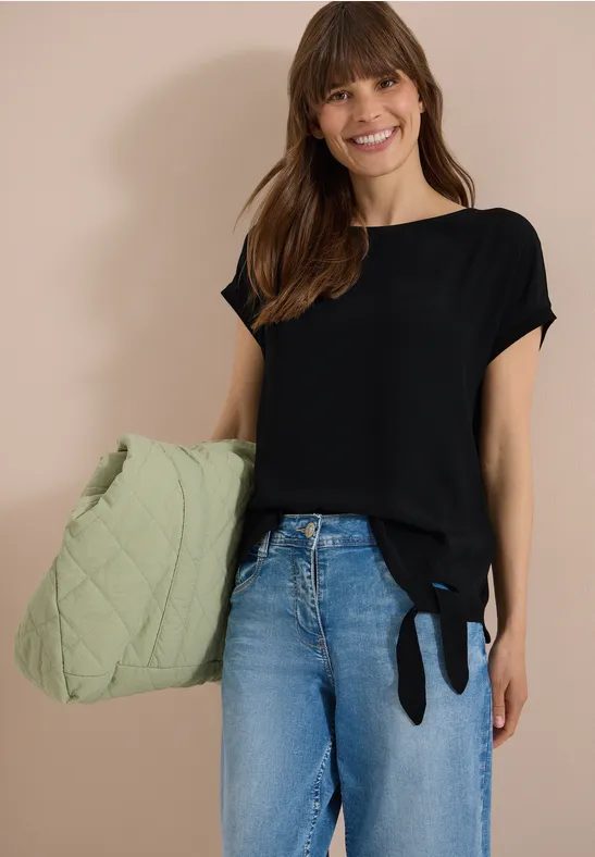 Bluse mit Rundhals und Knotendetail