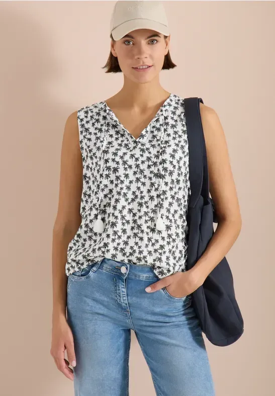 Blusentop mit Split Neck und Palmen-Print