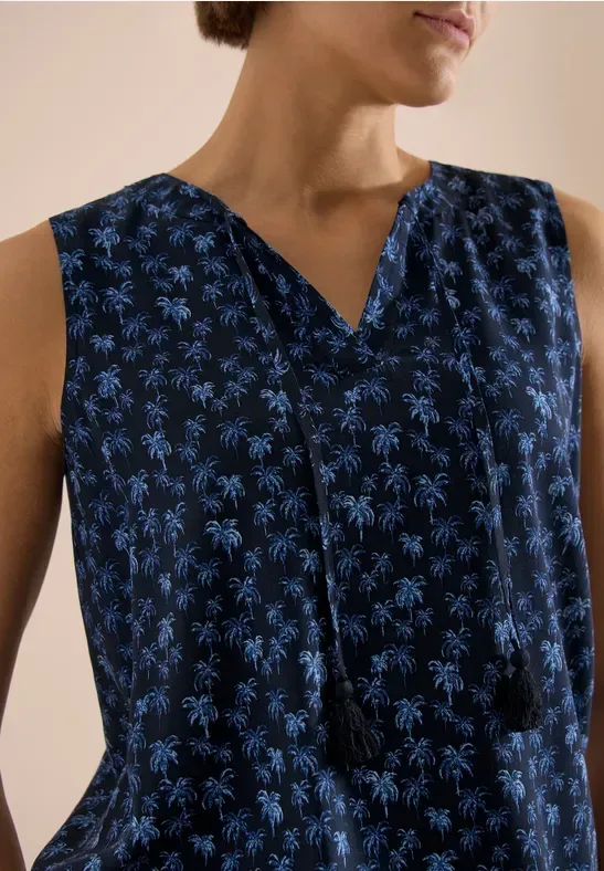 Blusentop mit Split Neck und Palmen-Print