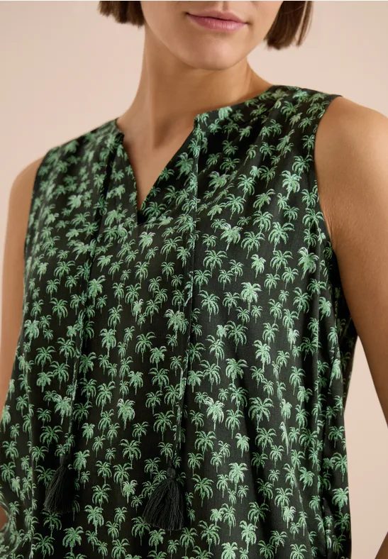 Blusentop mit Split Neck und Palmen