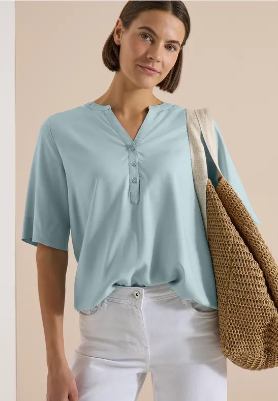 Kurzarm Bluse mit Split Neck