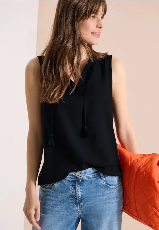 Blusentop mit Split Neck und  Bändern