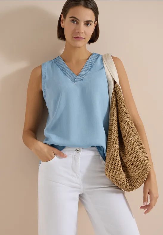 Cecil Blusentop Blusentop - Sommershirt im Denim-Look mit V-Neck